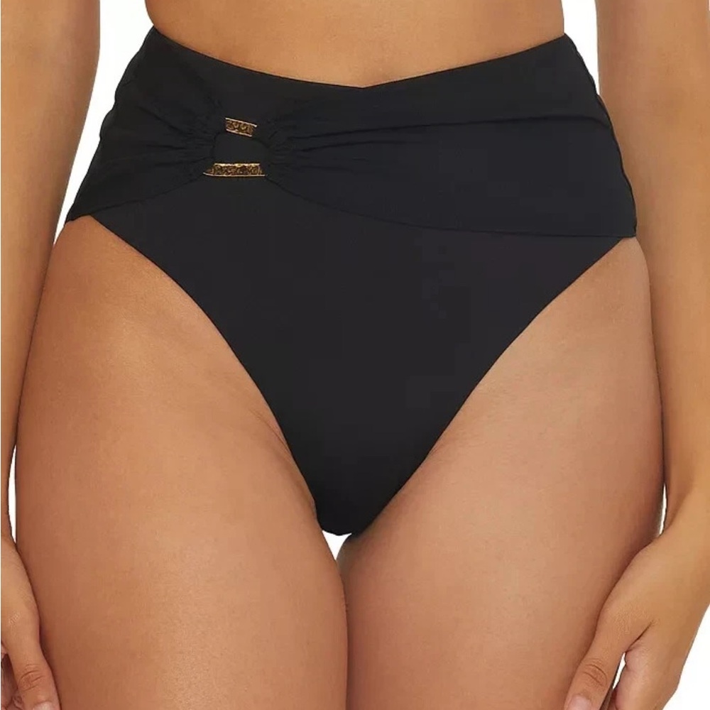 Trina Turk Black Monaco Belted High Waist Bikini Bottoms NWT